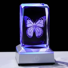 Enjinkail 3D Crystal Butterfly for Mom Women or Men, Laser Etched Glass Butterfl