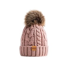 Winter Cozy Warm Pom Pom Pink Beanie Hat Cable Knit Fleece Lined Ski NWT