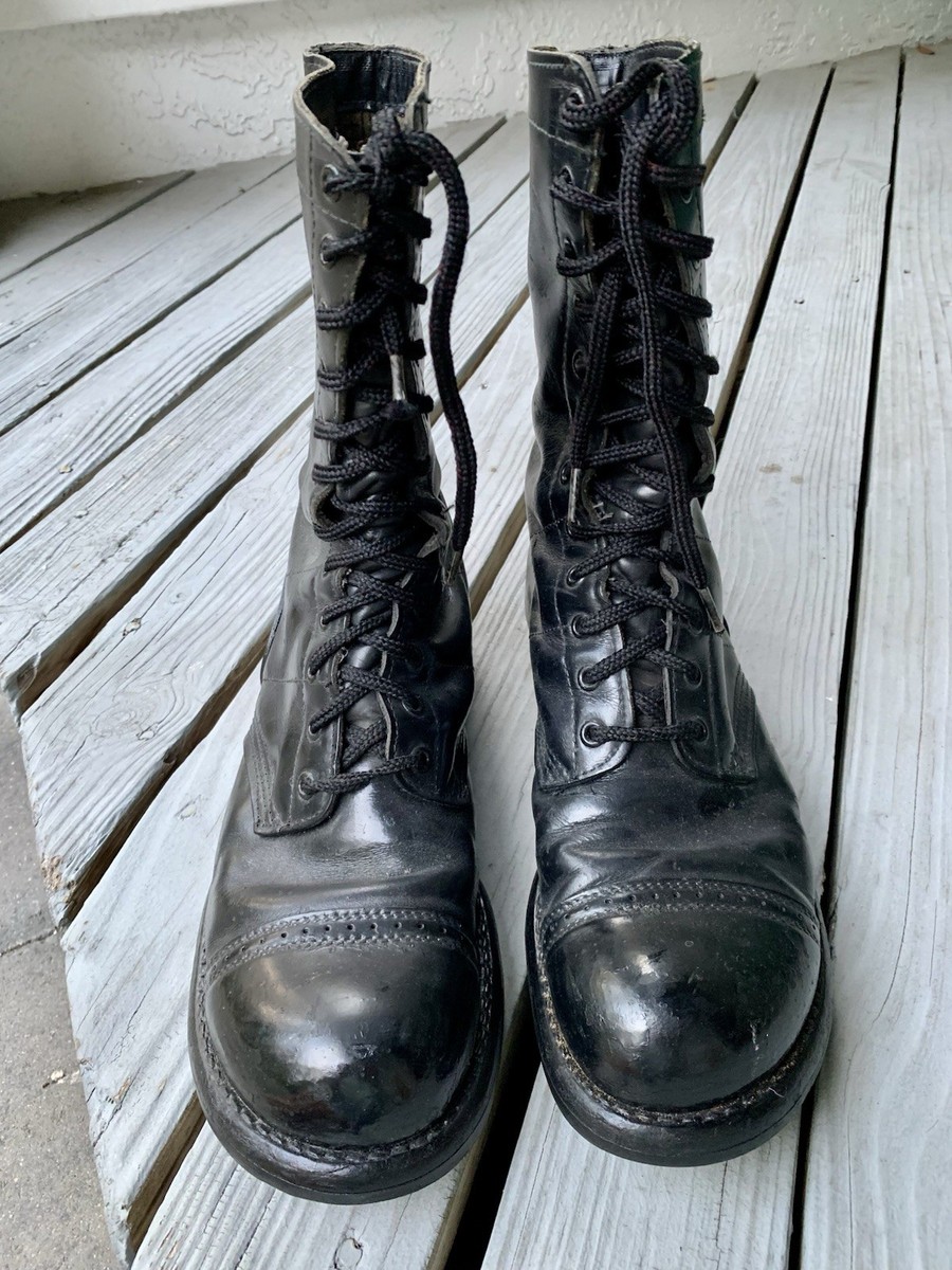 Vtg Corcoran Paratrooper Jump Boots, Cap Toe Black Leather Mens