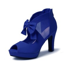 GATUXUS Open Toe Women Platform High Heel Shoes Bows Strappy Sandals Dark Blue
