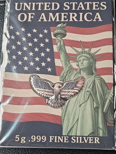 5 Gram .999 Fine Silver Eagle Colorized Patriotic Card Fractional Bullion