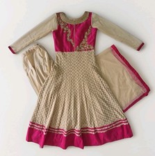 3 piece size small S pink beige anarkali salwar kameez gold work