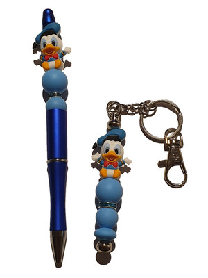 Perlen Kugelschreiber + Schlüßelanhänger mit Figur D.Duck Geschenkidee *NEU AB50