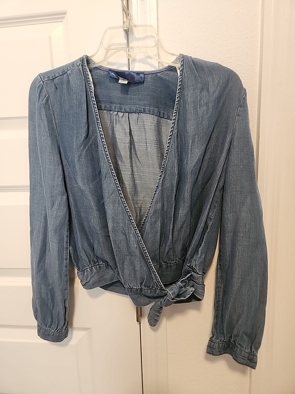 Blue Rain Womens Denim Tencel Wrap Blouse Size XXS