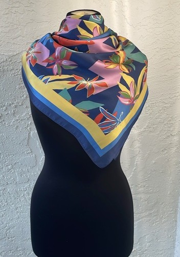 Large 51” x 49” Silk Twill Scarf Wrap w/ Handrolled Hem, Multi-Color - Picture 6 of 7