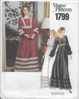 Vintage Vogue Uncut 1799 Dress Sewing Pattern Size 10 Maxi Gunne Sax Grunge
