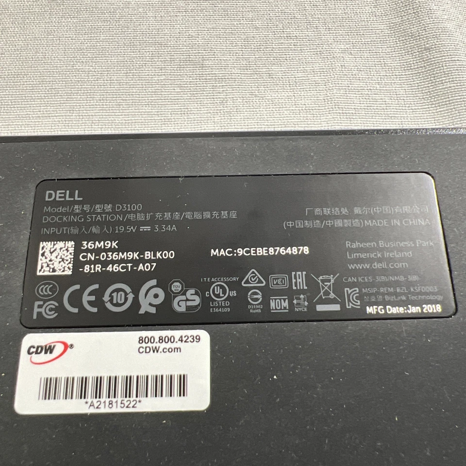 Dell D3100 USB 3.0 Docking Station 4K DisplayLink w/Power Adapter & Cable Tested - Image 4 of 4