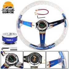 350mm 14 Deep Dish Acrylic Racing Steering Wheel Burnt Blue Spoke Quick Release