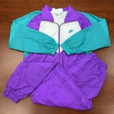 VTG 80s Nike Tracksuit Womens Medium Windbreaker Zip Jacket  Pants Purple Teal