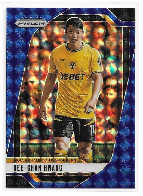 2024-25 Panini Prizm EPL #213 Hee-Chan Hwang Blue Mosaic Prizm Soccer Card