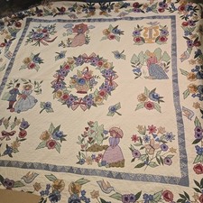 Beautiful VTG Limited Edition Quilt Shams Skirt APPLIQU Queen 86x86 Cottagecore