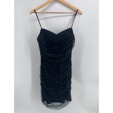 Windsor Black Mesh Ruched Glitter Mini Dress Sweetheart Neck Bodycon M Hoco Chic