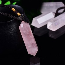 Rose Quartz Crystal Hexagonal Point Pendant Healing Amulet Women Ladies Necklace