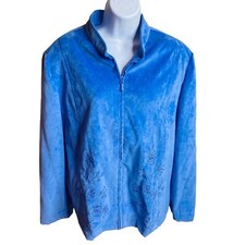 Alfred Dunner blue floral beaded zip front size 14P jacket