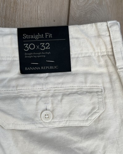 Banana Republic Mens Pants Linen Cotton Drawstring Straight Fit Cream 30x32 NEW - Picture 7 of 9