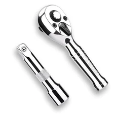 Stubby Ratchet Set 72-Tooth 3/8 Drive Ratchet Handle, Extension Bars Reversible