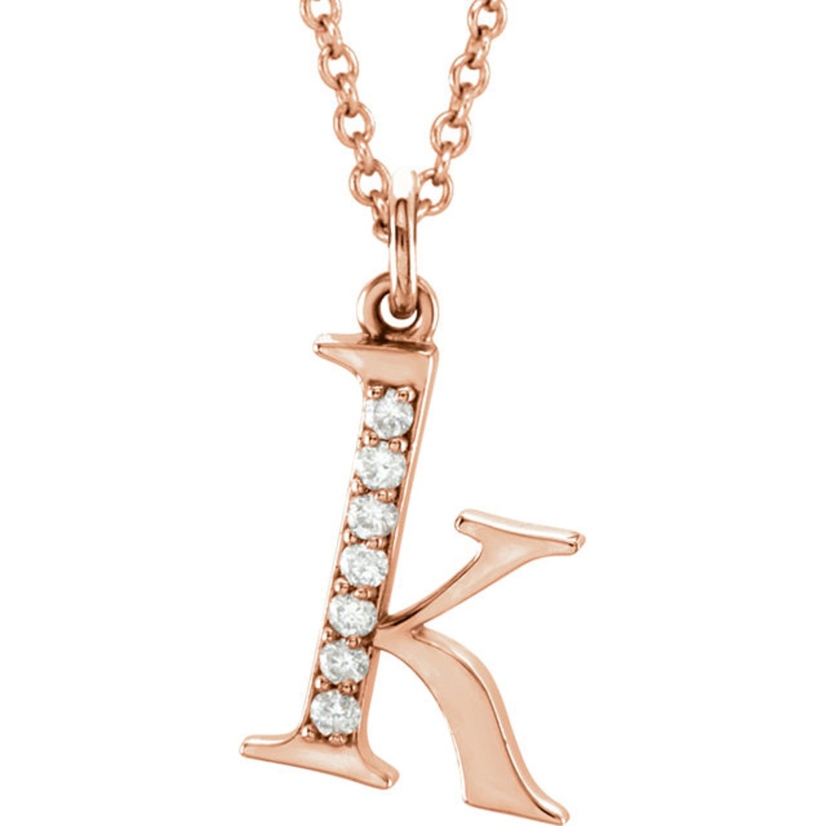 Initial Diamond Necklace 14K Rose Gold Lower Case Initial Letter K