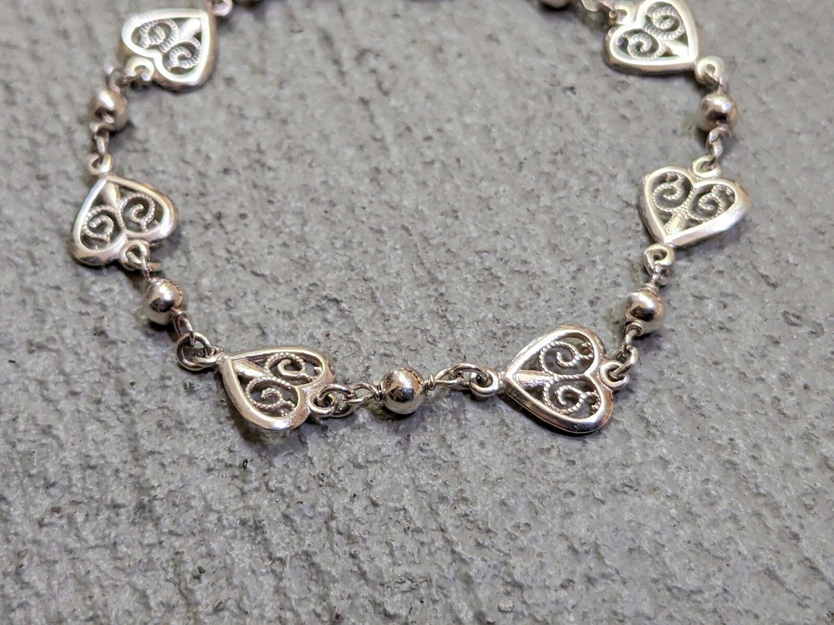 vintage silver 925 ブレスレット ヴィンテージ　y2k モード Vintage Milor Sterling Silver Bracelet Heart Filigree Chain 7.25