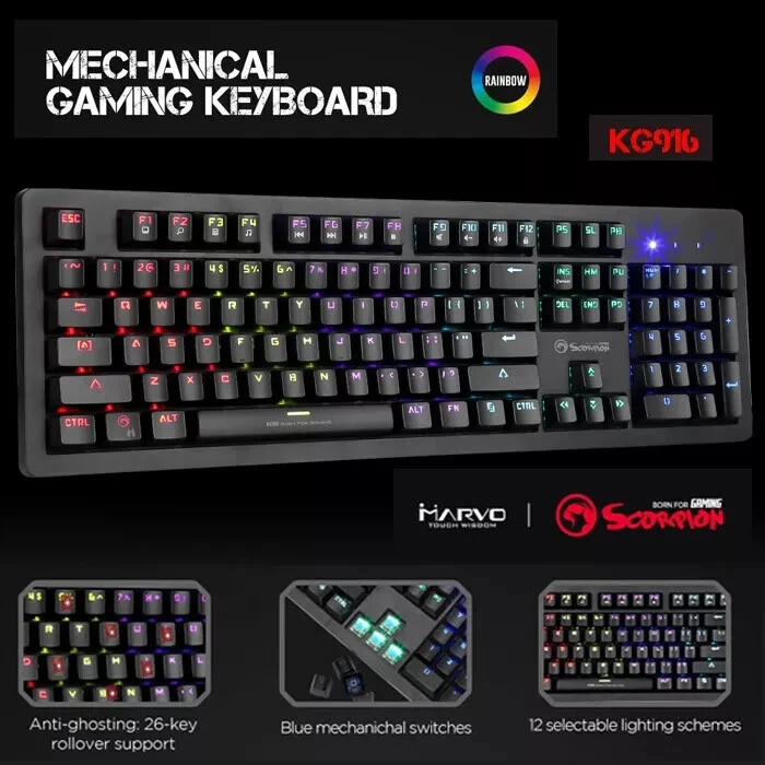 LED Gaming Mechanical Keyboard RGB Backlit USB Wired 104 Keys Blue Switch