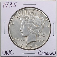 1935 $1 Peace Silver Dollar with UNC Detail Cleaned #5251