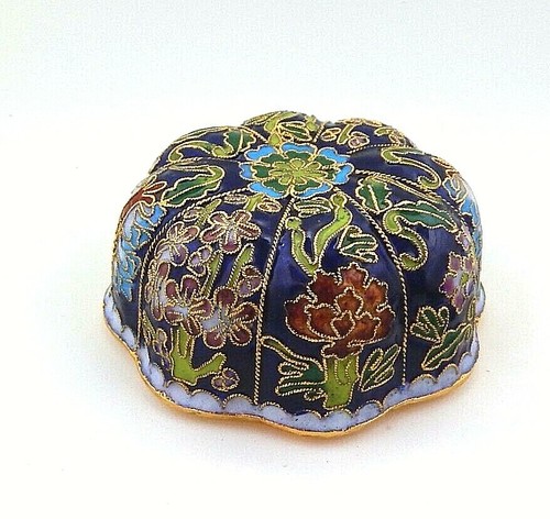 Cloisonné Cobalt Pumpkin Shaped Trinket Box - Picture 10 of 12