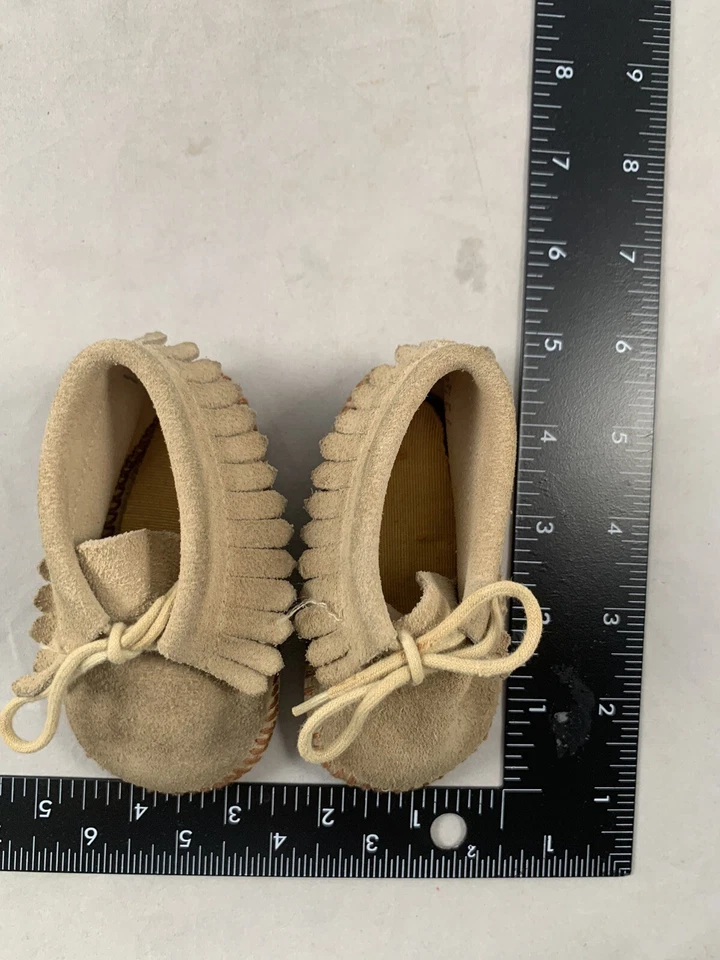 Minnetonka Mocasines Bebé Cuero Tostado Flecos Puntada Niño Niña Niño Pequeño Talla 1 Foto 2 de 4