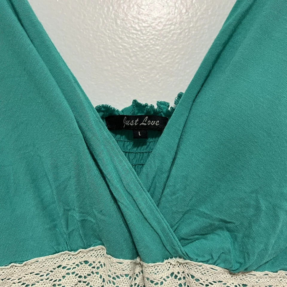 Maxi Vestido Just Love Verde Imperio Correas de Encaje Crudo Diseño Geométrico Para Mujer Grande Foto 3 de 4