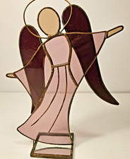 Leaded Stained Glass Angel Suncatcher with Base 10" Tall Hand Made