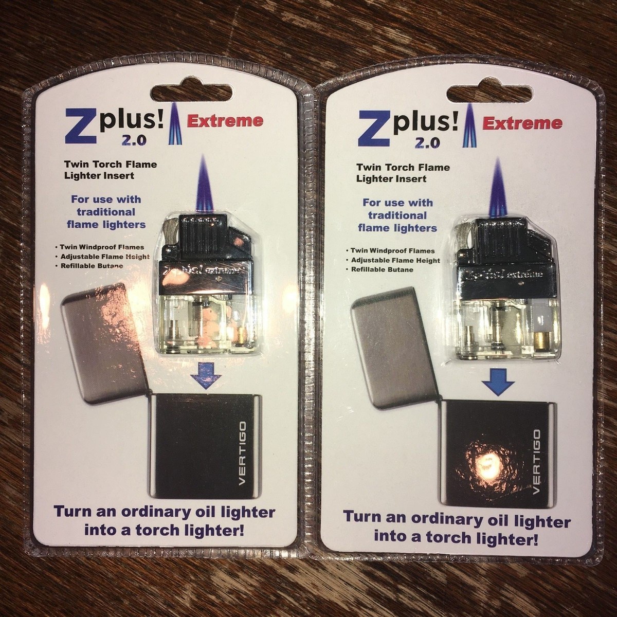 2 Pack) Z-Plus Extreme Butane Twin Flame Torch Lighter