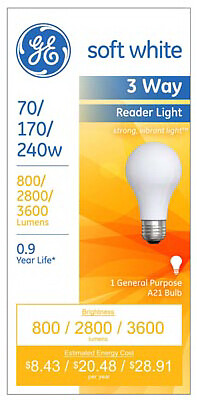GE 15846 3-Way Reader Light Bulb, Soft White, A23 Medium Base, 70/170/240 Watt - - Picture 2 of 2
