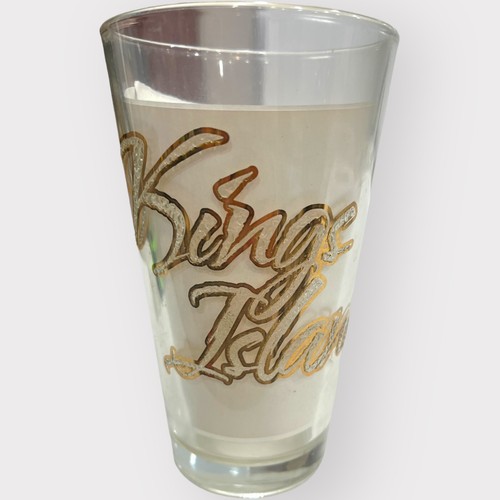 Recuerdo de pinta vaso estampado texturizado brillante dorado de vidrio Kings Island Ohio - Imagen 3 de 7