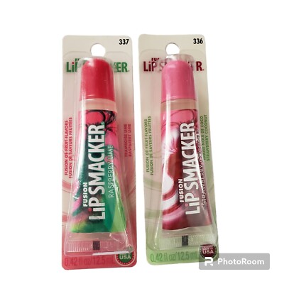 Fusion Lip Smacker Lot Raspberry Lime & Strawberry Coconut Gloss Bonne Bell