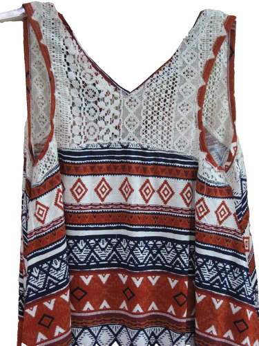 rue21~New With Tags~Tribal Look with Crochet Trim High-Low Swing Tank~Size Small - Bild 4 von 14