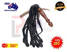 Genuine and Real Leather Flogger whip Wooden Handle Black Cat-o-Nine Tails Whip