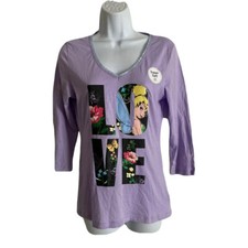 Disney Sleep Shirt Juniors Size M Purple Tinker Bell Long Sleeve V-Neck New