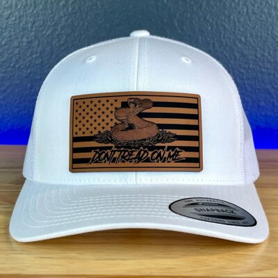 Don't Tread On Me Gadsden American Flag 2nd Amendment Leather Patch SnapBack Tru