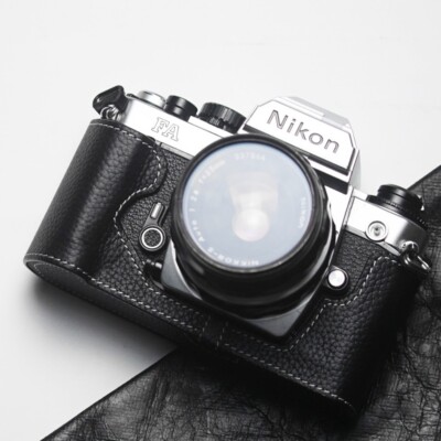 For Nikon FA Case Genuine Real Leather Half Camera Case Bag Cover Black