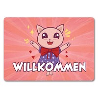 Willkommen FußMatte In 35X50 Cm Ohne Rand Mit SüßEm Manga KäTzchen