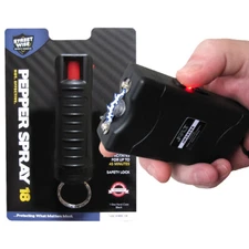 Jolt Mini Stun Gun 98,000,000 + Streetwise PEPPER SPRAY Self Defense Set - Black