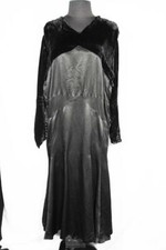 RARE FRENCH ANTIQUE EDWARDIAN BLACK SILK SATIN  VELVET DRESS SIZE 14-16