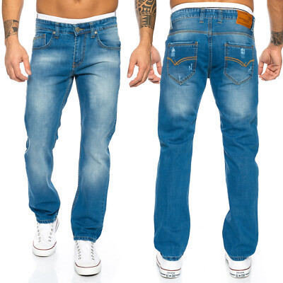 Jeans Hose Herren Jeans Blau Used-Look Straight-Cut Rock Creek LL-394 L30-L38