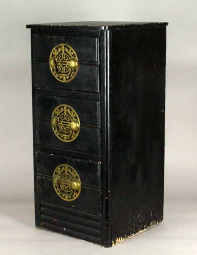 = 1930's Chinese Style Ebonized Chest of 3 Drawers EXQUSITE Large Brass Hardware - Picture 1 of 21