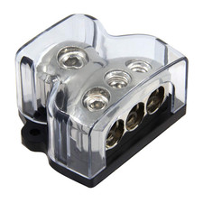 3 Way Power Distribution Block, 0/2/4 AWG Gauge In, 4/8/10 Gauge Out, Car Audio