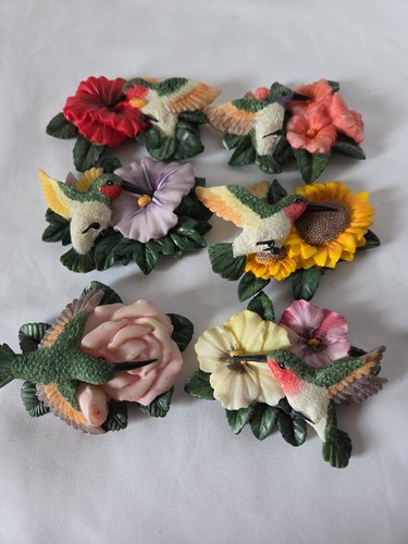 Resin Hummingbird and Flower Magnets Set of 6