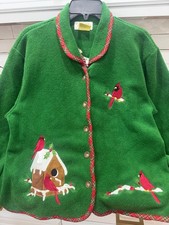 vtg mandal bay green cardigan sweater with cardinals large button up