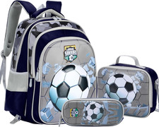 Soccer Kids Backpack Set for Boys - 3D Pattern Bookbag Lunch Box Pencil Case
