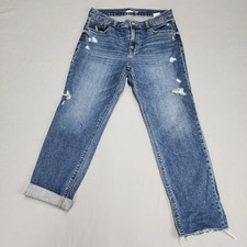 Old Navy Boyfriend Jeans Womens Size 4 Blue Distressed Raw Hem Mid Rise Stretch