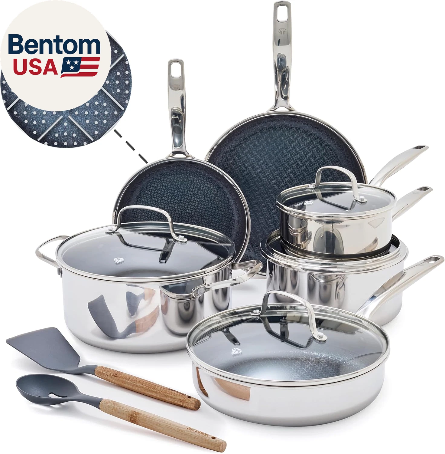 Hybrid Nonstick Stainless Steel 12 Piece Cookware Set, Tri-Ply Pfas-Free Ceramic