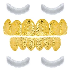 Nugget GRILLZ Set Gold Silver Tone Top Bottom Teeth Cap Hip Hop Extra Bar LS 616
