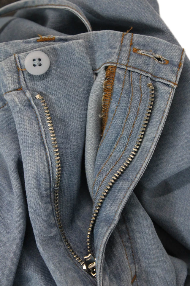 Calça feminina LNA com zíper cintura alta perna larga azul algodão tamanho XS - Imagem 4 de 4